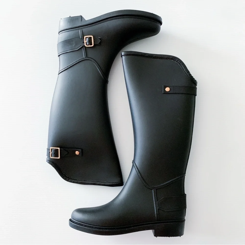 Steve Madden Rainfall Tall Black Rubber Boots Size 7 - Picture 9 of 13